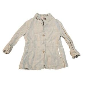 Dancing Ladies Button Down Shirt Women Medium Beige 100% Hemp Boho